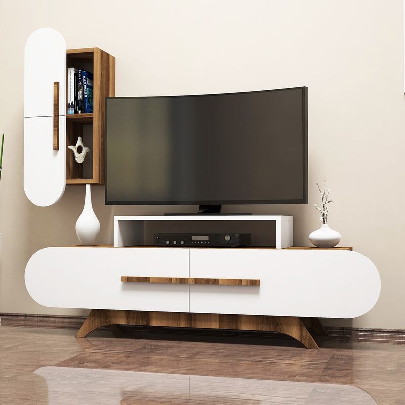Casa si Gradina - Mobilier - Comode si corpuri - Comode - Comoda tv, Hanah Home, pal melaminat, nuc si alb, 145x49.8x36.8 cm, 845HCT3053 - Infinity.ro