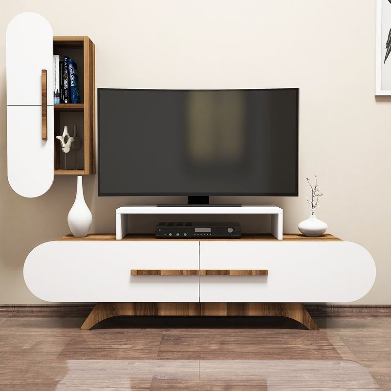 Casa si Gradina - Mobilier - Comode si corpuri - Comode - Comoda tv, Hanah Home, pal melaminat, nuc si alb, 145x49.8x36.8 cm, 845HCT3053 - Infinity.ro