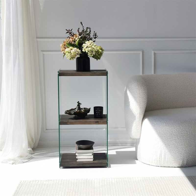 Casa si Gradina - Mobilier - Biblioteci si rafturi - Etajere - Etajera, Hanah Home, sticla calita si lemn masiv, antracit, 40x35x80 cm - Infinity.ro