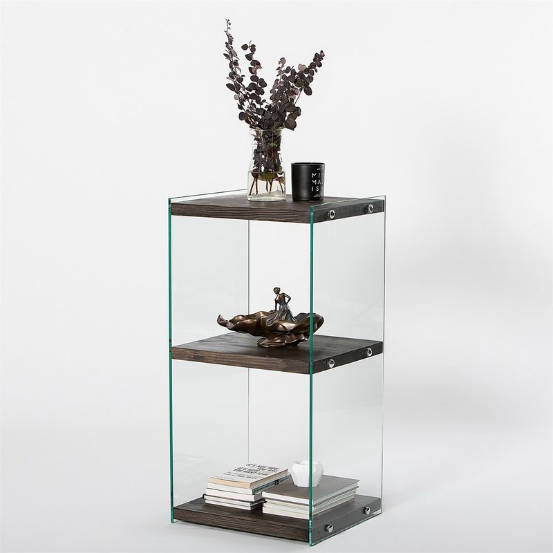 Casa si Gradina - Mobilier - Biblioteci si rafturi - Etajere - Etajera, Hanah Home, sticla calita si lemn masiv, antracit, 40x35x80 cm - Infinity.ro