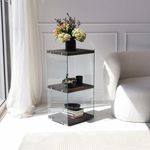 Casa si Gradina - Mobilier - Biblioteci si rafturi - Etajere - Etajera, Hanah Home, sticla calita si lemn masiv, antracit, 40x35x80 cm - Infinity.ro