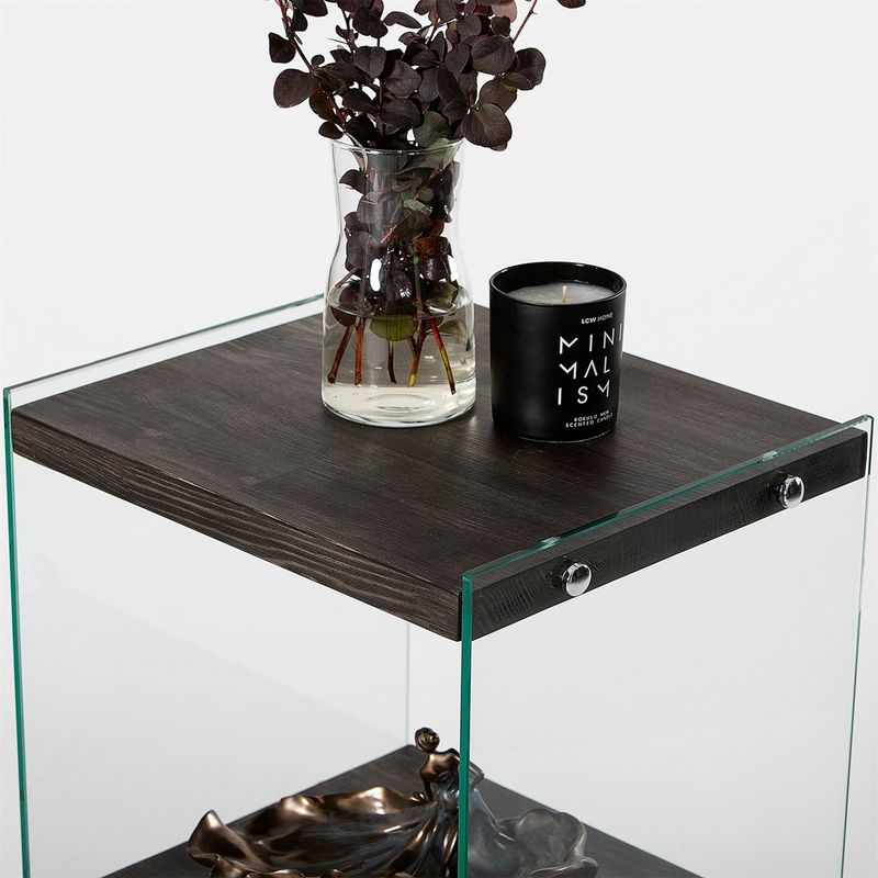 Casa si Gradina - Mobilier - Biblioteci si rafturi - Etajere - Etajera, Hanah Home, sticla calita si lemn masiv, antracit, 40x35x80 cm - Infinity.ro