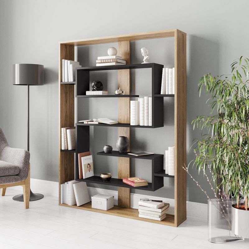 Casa si Gradina - Mobilier - Biblioteci si rafturi - Biblioteci - Biblioteca, Hanah Home, pal melaminat, negru stejar, 120x22x156 cm - Infinity.ro