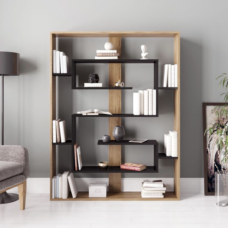 Casa si Gradina - Mobilier - Biblioteci si rafturi - Biblioteci - Biblioteca, Hanah Home, pal melaminat, negru stejar, 120x22x156 cm - Infinity.ro