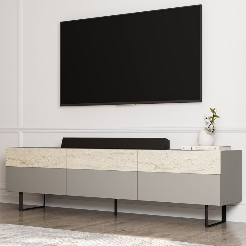 Casa si Gradina - Mobilier - Comode si corpuri - Comode - Comoda tv, Hanah Home, pal melaminat, gri si travertin, 180x37x49 cm - Infinity.ro