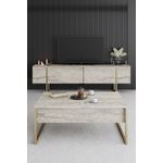 Casa si Gradina - Mobilier - Comode si corpuri - Comode - Comoda tv, Hanah Home, pal melaminat, travertin si auriu, 180x30x50 cm - Infinity.ro