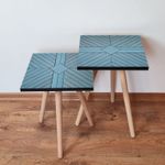 Casa si Gradina - Mobilier - Mese si birouri - Masute de cafea - Set masute de cafea, Hanah Home, mdf, albastru, 35x35x47 cm, picioare lemn fag - Infinity.ro