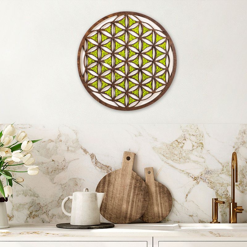 Casa si Gradina - Decoratiuni - Decoratiuni perete - Accesoriu decorativ de perete, Wallxpert, mdf si muschi, verde maro alb, 44x1.6x44 cm - Infinity.ro