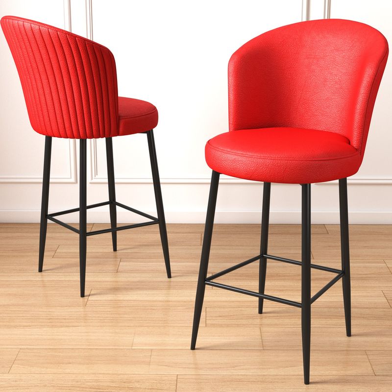 Casa si Gradina - Mobilier - Scaune si fotolii - Scaune - Set scaune de bar, Hanah Home, metal, piele ecologica, rosu negru, 46x40x107 cm, 4 bucati - Infinity.ro