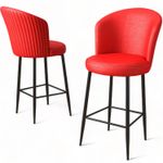 Casa si Gradina - Mobilier - Scaune si fotolii - Scaune - Set scaune de bar, Hanah Home, metal, piele ecologica, rosu negru, 46x40x107 cm, 4 bucati - Infinity.ro