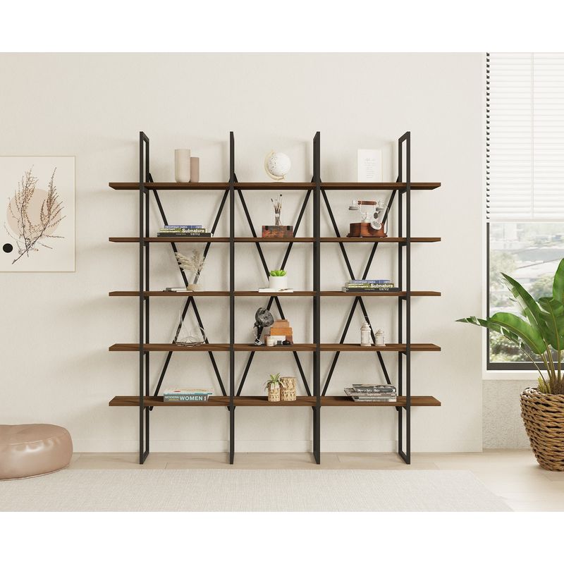 Casa si Gradina - Mobilier - Biblioteci si rafturi - Biblioteci - Biblioteca, Hanah Home, pal melaminat, nuc si negru, 160x26x160 cm - Infinity.ro