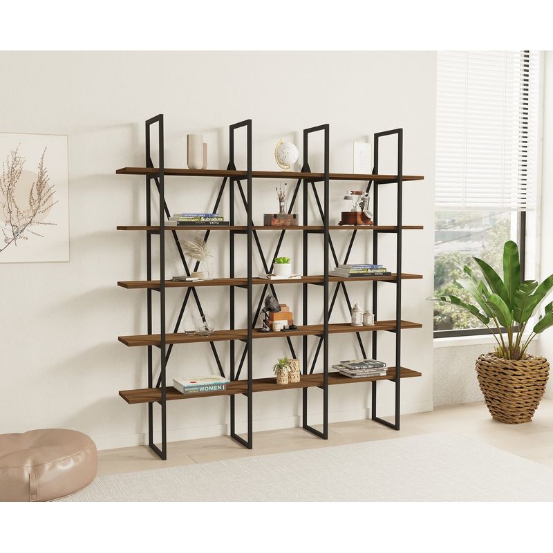 Casa si Gradina - Mobilier - Biblioteci si rafturi - Biblioteci - Biblioteca, Hanah Home, pal melaminat, nuc si negru, 160x26x160 cm - Infinity.ro