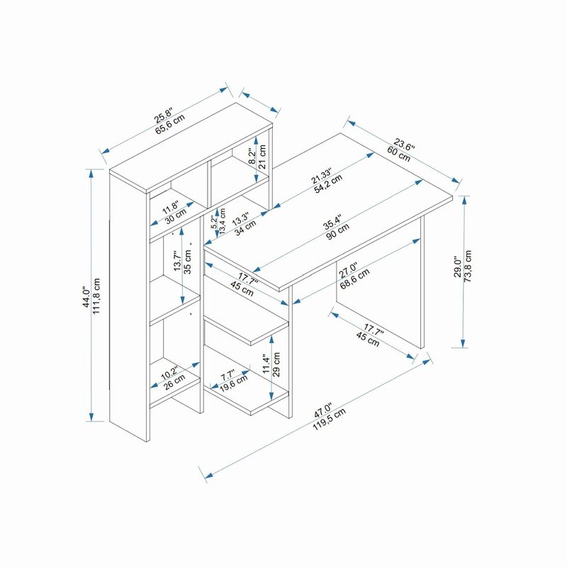 Casa si Gradina - Mobilier - Mese si birouri - Birouri - Birou de studiu, Hanah Home, pal melaminat, alb, 135.9x60x111.8 cm - Infinity.ro