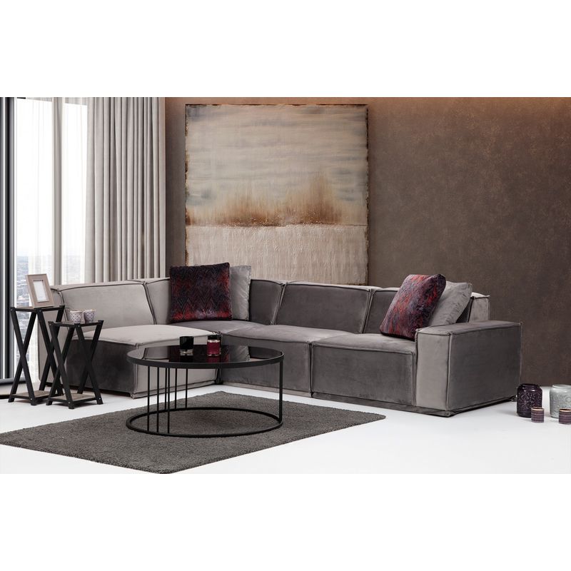 Casa si Gradina - Mobilier - Canapele si coltare - Coltare - Coltar, Hanah Home, lemn de fag si pal, gri, 190x300x100 cm - Infinity.ro