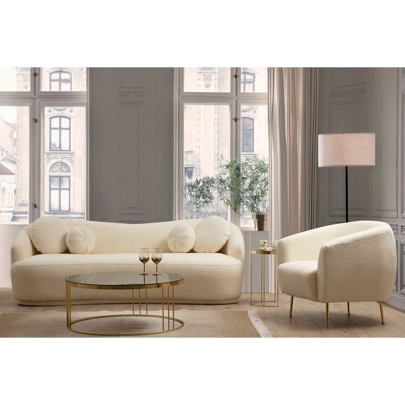 Casa si Gradina - Mobilier - Canapele si coltare - Canapele - Canapea 3 locuri, Hanah Home, lemn fag si pal, crem, 225x98x76 cm - Infinity.ro
