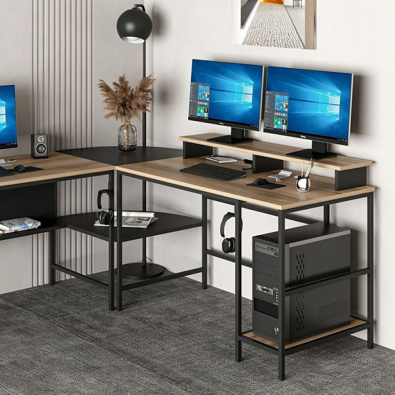 Casa si Gradina - Mobilier - Mese si birouri - Birouri - Birou de studiu, Hanah Home, pal melaminat, dore si negru, 180x74x60 cm - Infinity.ro