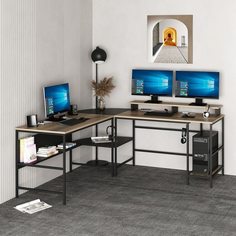 Casa si Gradina - Mobilier - Mese si birouri - Birouri - Birou de studiu, Hanah Home, pal melaminat, dore si negru, 180x74x60 cm - Infinity.ro