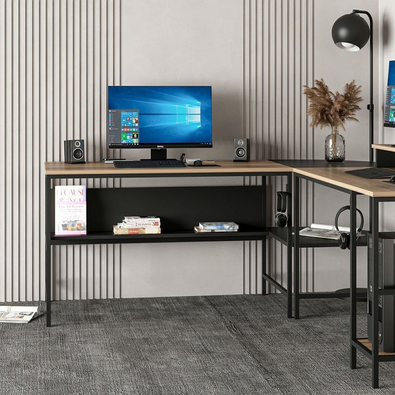 Casa si Gradina - Mobilier - Mese si birouri - Birouri - Birou de studiu, Hanah Home, pal melaminat, dore si negru, 180x74x60 cm - Infinity.ro