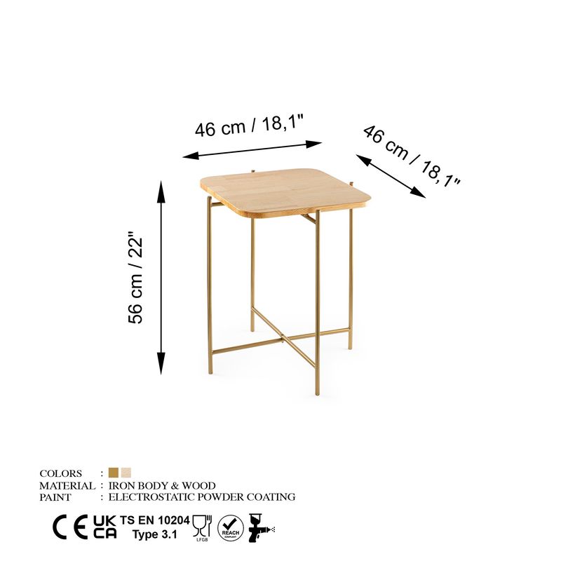 Casa si Gradina - Mobilier - Mese si birouri - Masute de cafea - Masuta de cafea, Hanah Home, lemn, auriu si natural, 46x46x56 cm - Infinity.ro