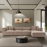 Casa si Gradina - Mobilier - Canapele si coltare - Coltare - Coltar, Hanah Home, cadru lemn de carpen, tapiterie in, cappuccino, 350x190x65 cm - Infinity.ro
