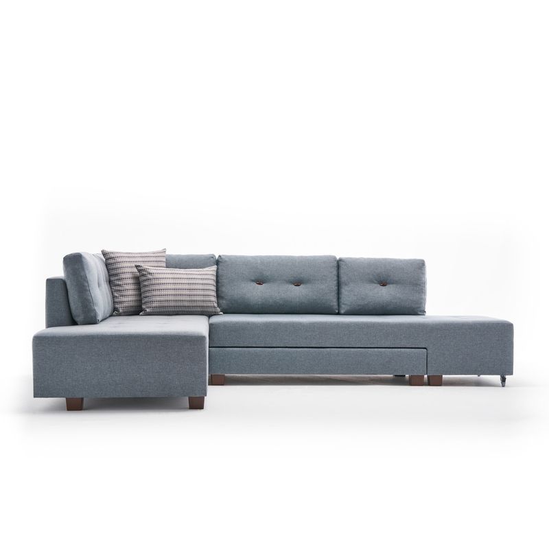 Casa si Gradina - Mobilier - Canapele si coltare - Coltare - Coltar extensibil, Hanah Home, lemn si panouri de fibre, albastru deschis, 280x206x85 cm - Infinity.ro