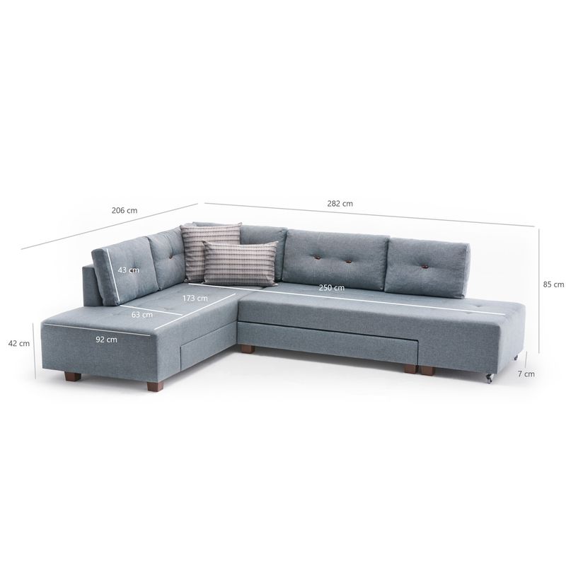 Casa si Gradina - Mobilier - Canapele si coltare - Coltare - Coltar extensibil, Hanah Home, lemn si panouri de fibre, albastru deschis, 280x206x85 cm - Infinity.ro
