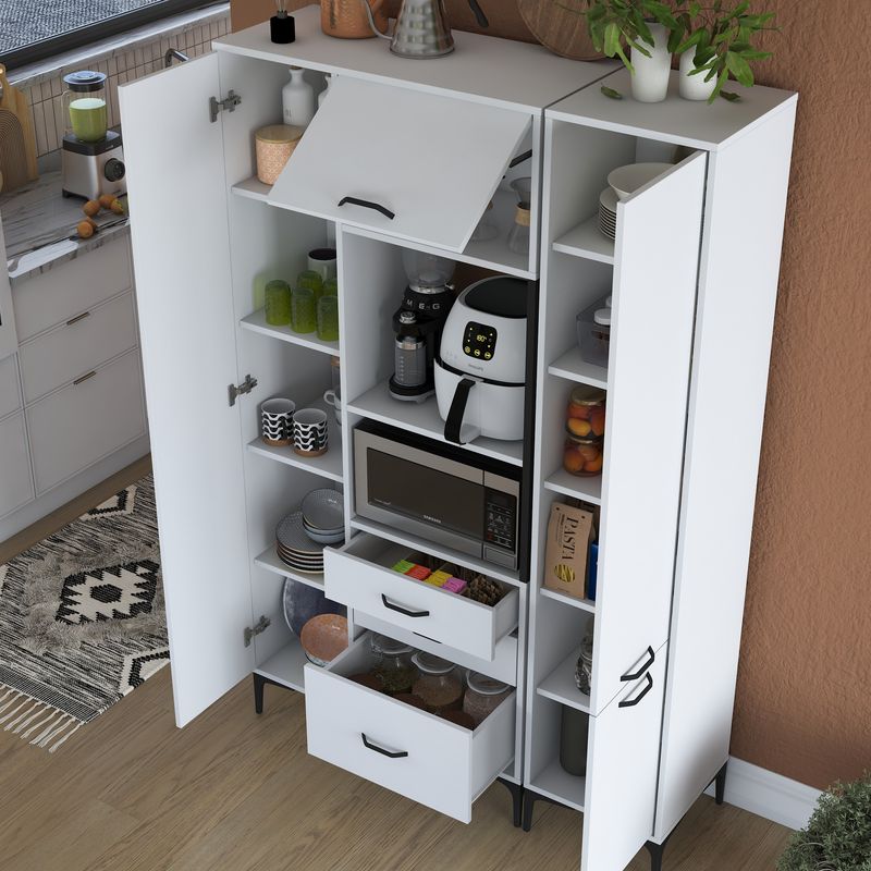 Casa si Gradina - Mobilier - Comode si corpuri - Corpuri bucatarie - Dulap multifunctional, Hanah Home, pal melaminat, alb, 130x40x198.6 cm - Infinity.ro