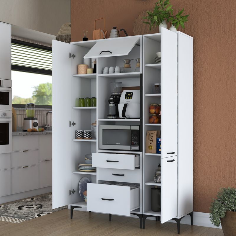 Casa si Gradina - Mobilier - Comode si corpuri - Corpuri bucatarie - Dulap multifunctional, Hanah Home, pal melaminat, alb, 130x40x198.6 cm - Infinity.ro