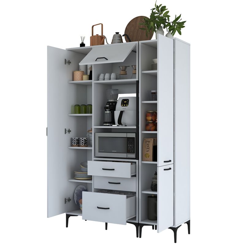 Casa si Gradina - Mobilier - Comode si corpuri - Corpuri bucatarie - Dulap multifunctional, Hanah Home, pal melaminat, alb, 130x40x198.6 cm - Infinity.ro