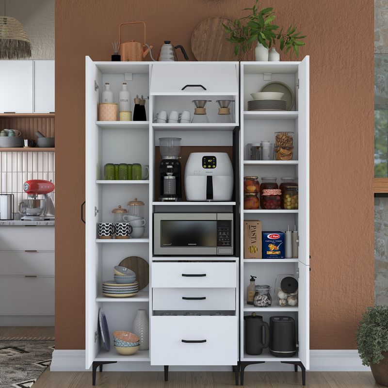 Casa si Gradina - Mobilier - Comode si corpuri - Corpuri bucatarie - Dulap multifunctional, Hanah Home, pal melaminat, alb, 130x40x198.6 cm - Infinity.ro