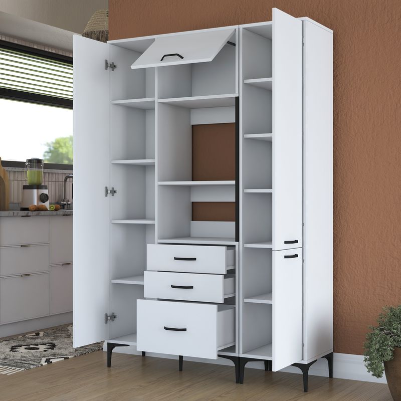 Casa si Gradina - Mobilier - Comode si corpuri - Corpuri bucatarie - Dulap multifunctional, Hanah Home, pal melaminat, alb, 130x40x198.6 cm - Infinity.ro