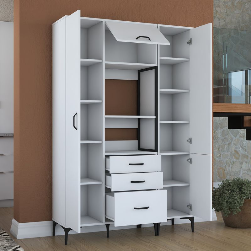 Casa si Gradina - Mobilier - Comode si corpuri - Corpuri bucatarie - Dulap multifunctional, Hanah Home, pal melaminat, alb, 130x40x198.6 cm - Infinity.ro