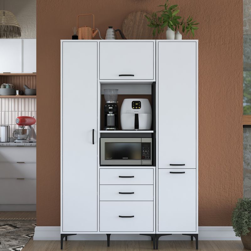 Casa si Gradina - Mobilier - Comode si corpuri - Corpuri bucatarie - Dulap multifunctional, Hanah Home, pal melaminat, alb, 130x40x198.6 cm - Infinity.ro