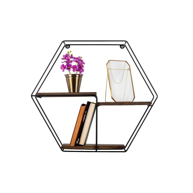 Casa si Gradina - Mobilier - Biblioteci si rafturi - Rafturi - Raft de perete, Hanah Home, lemn molid, negru nuc, 60x53x15 cm - Infinity.ro