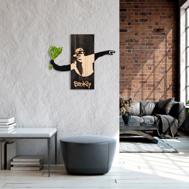 Casa si Gradina - Decoratiuni - Decoratiuni perete - Accesoriu decorativ de perete, Wallxpert, lemn, muschi, metal, negru, nuc, verde, 69x58x3 cm - Infinity.ro