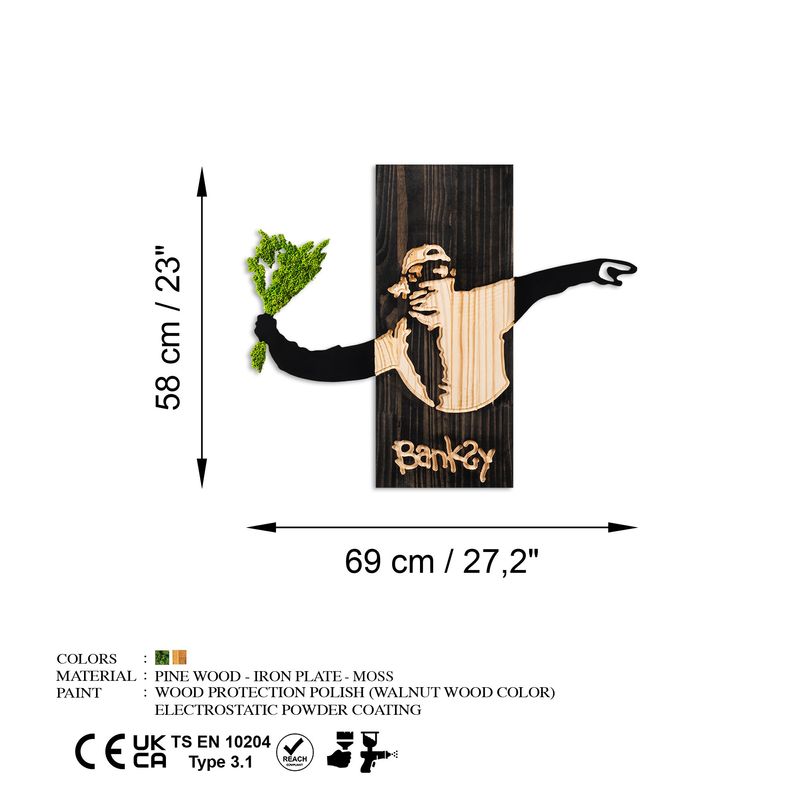 Casa si Gradina - Decoratiuni - Decoratiuni perete - Accesoriu decorativ de perete, Wallxpert, lemn, muschi, metal, negru, nuc, verde, 69x58x3 cm - Infinity.ro