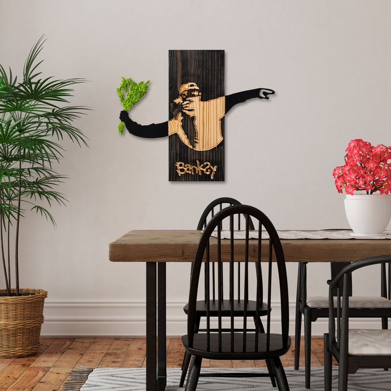 Casa si Gradina - Decoratiuni - Decoratiuni perete - Accesoriu decorativ de perete, Wallxpert, lemn, muschi, metal, negru, nuc, verde, 69x58x3 cm - Infinity.ro