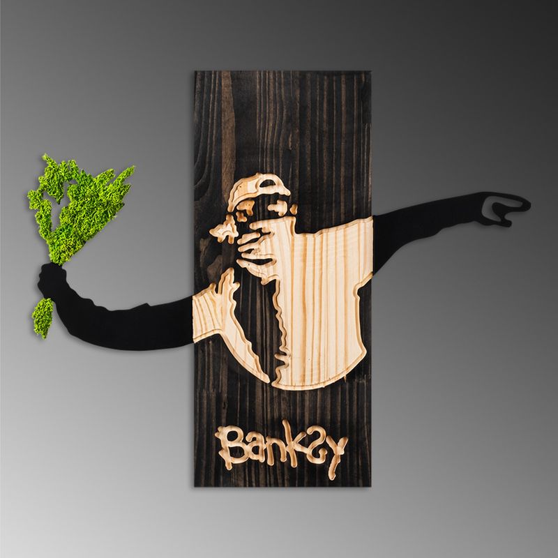 Casa si Gradina - Decoratiuni - Decoratiuni perete - Accesoriu decorativ de perete, Wallxpert, lemn, muschi, metal, negru, nuc, verde, 69x58x3 cm - Infinity.ro