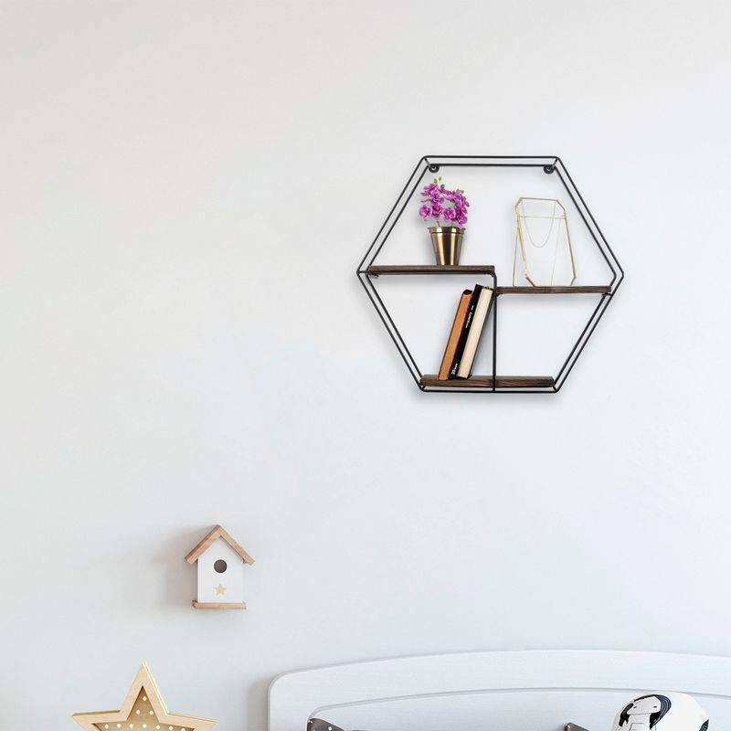 Casa si Gradina - Mobilier - Biblioteci si rafturi - Rafturi - Raft de perete, Hanah Home, lemn molid, negru nuc, 60x53x15 cm - Infinity.ro