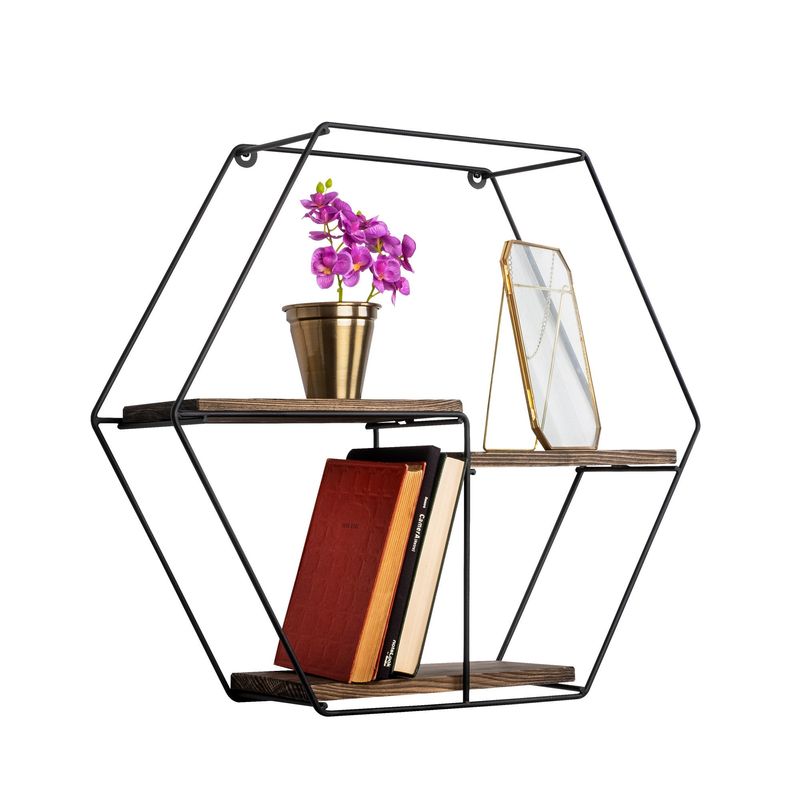 Casa si Gradina - Mobilier - Biblioteci si rafturi - Rafturi - Raft de perete, Hanah Home, lemn molid, negru nuc, 60x53x15 cm - Infinity.ro