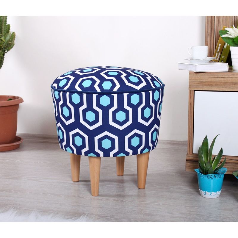 Casa si Gradina - Mobilier - Scaune si fotolii - Tabureti - Taburet, Atelier Del Sofa, 100% microfibra, albastru si alb, 42x42x42 cm, 209FLF1274 - Infinity.ro