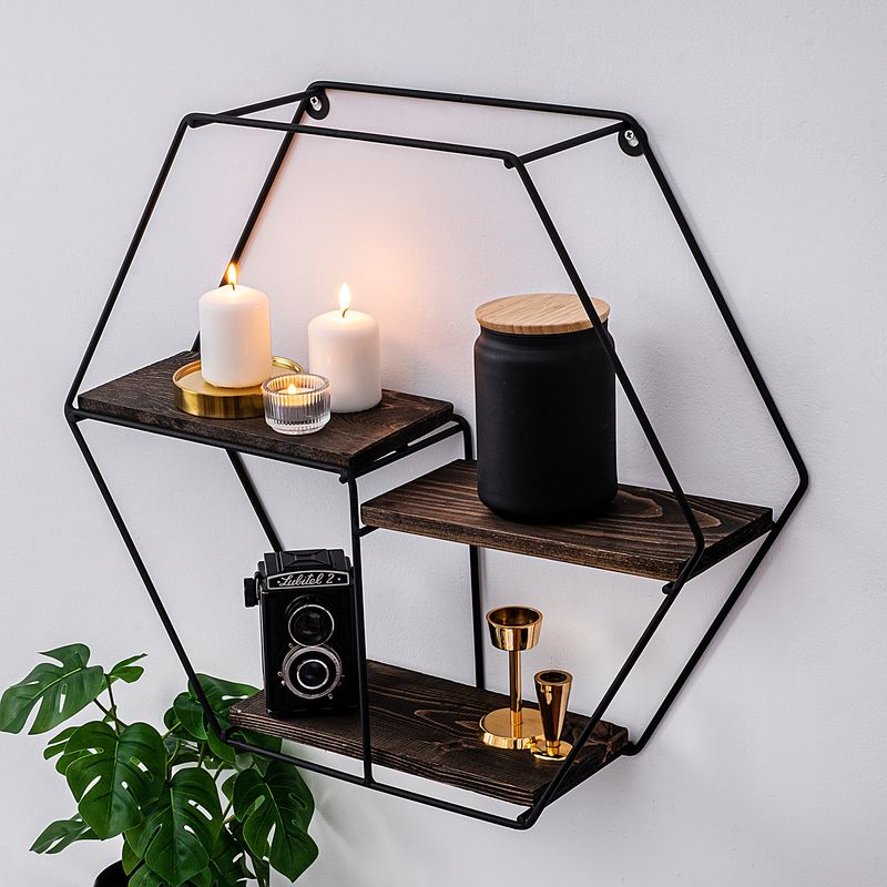 Casa si Gradina - Mobilier - Biblioteci si rafturi - Rafturi - Raft de perete, Hanah Home, lemn molid, negru nuc, 60x53x15 cm - Infinity.ro