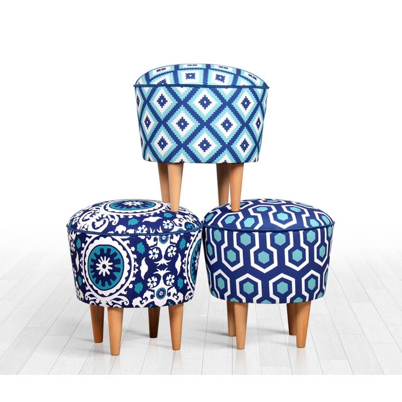 Casa si Gradina - Mobilier - Scaune si fotolii - Tabureti - Taburet, Atelier Del Sofa, 100% microfibra, albastru si alb, 42x42x42 cm, 209FLF1274 - Infinity.ro