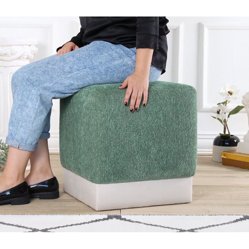 Casa si Gradina - Mobilier - Scaune si fotolii - Tabureti - Taburet, Atelier Del Sofa, bumbac si in, verde, 45x45x45 cm, 209FLF1397 - Infinity.ro