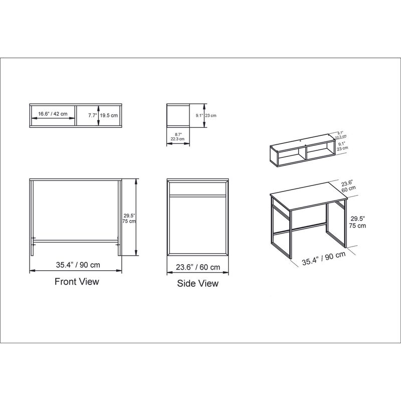 Casa si Gradina - Mobilier - Mese si birouri - Birouri - Birou de studiu, Hanah Home, pal melaminat, alb negru, 90x60x75 cm - Infinity.ro