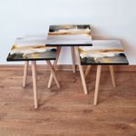 Casa si Gradina - Mobilier - Mese si birouri - Masute de cafea - Set masute de cafea, Hanah Home, mdf, negru alb portocaliu, 35x35x52 cm - Infinity.ro