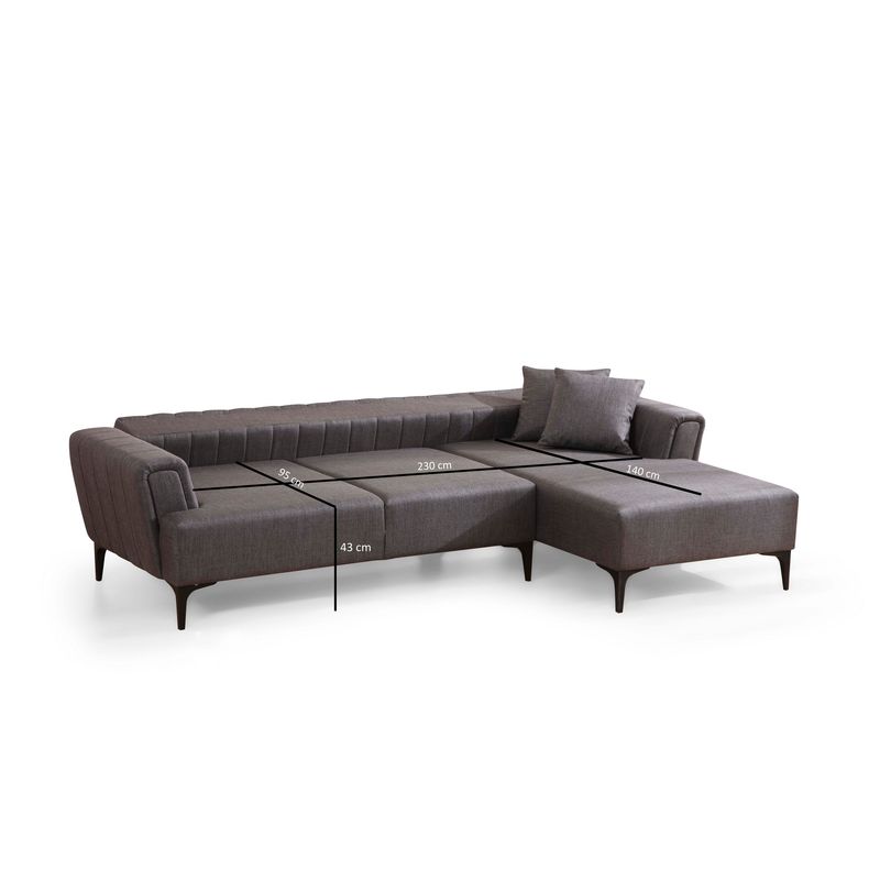 Casa si Gradina - Mobilier - Canapele si coltare - Coltare - Coltar extensibil, Hanah Home, lemn de fag si pal, gri inchis, 270x140x95 cm - Infinity.ro