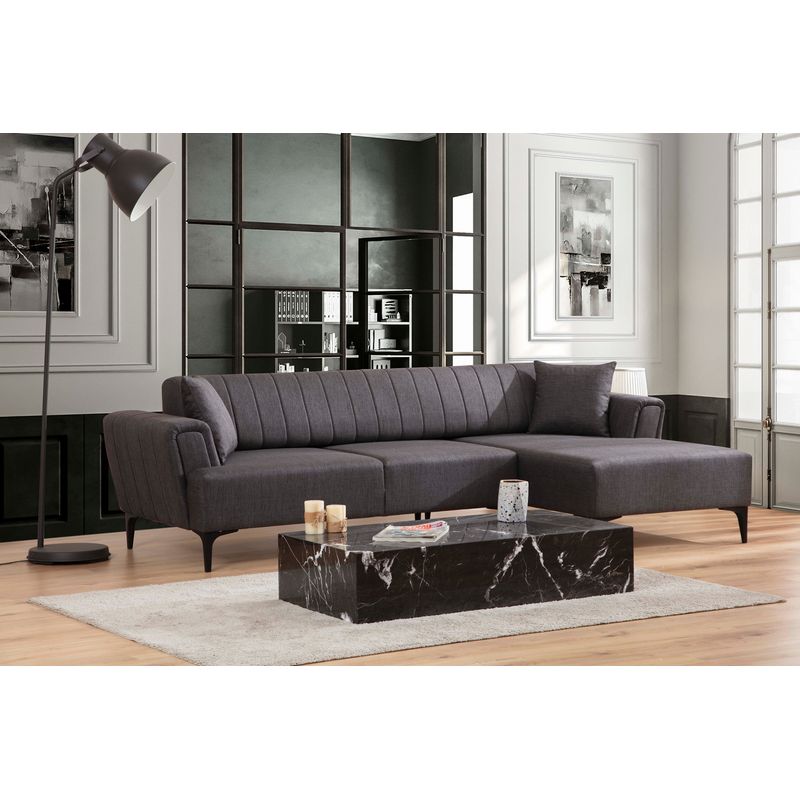 Casa si Gradina - Mobilier - Canapele si coltare - Coltare - Coltar extensibil, Hanah Home, lemn de fag si pal, gri inchis, 270x140x95 cm - Infinity.ro