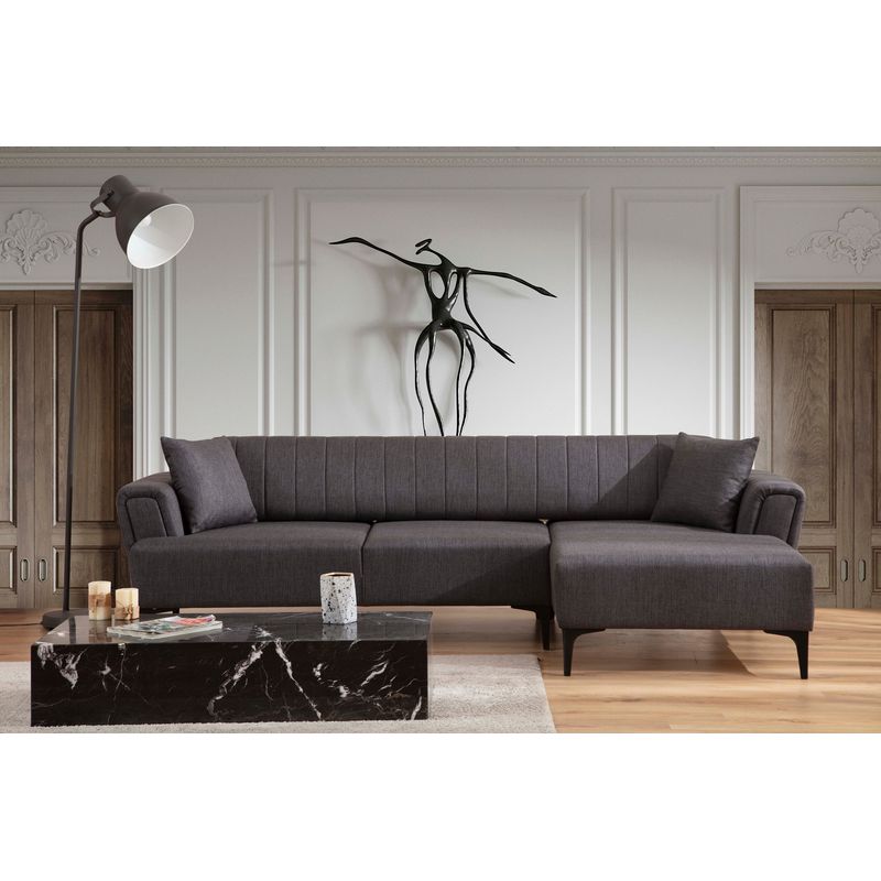 Casa si Gradina - Mobilier - Canapele si coltare - Coltare - Coltar extensibil, Hanah Home, lemn de fag si pal, gri inchis, 270x140x95 cm - Infinity.ro