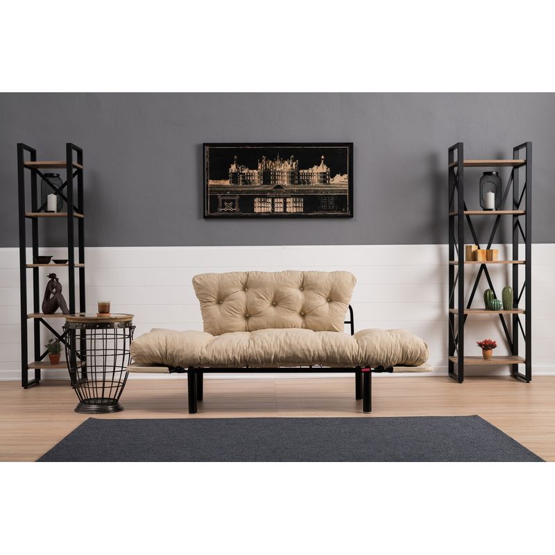 Casa si Gradina - Mobilier - Canapele si coltare - Canapele - Canapea extensibila, Hanah Home, metal, microfibra, crem, 155x85x70 cm - Infinity.ro